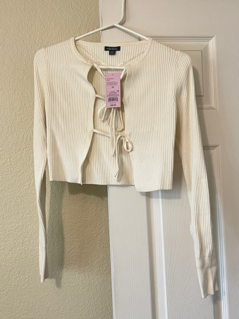 wild fable Cream Ribbed Tie-Front Crop Cardigan